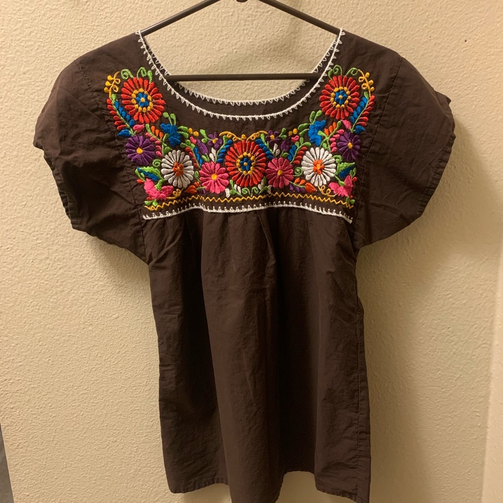 Cute Floral Embroidered Shirt